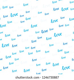 Light BLUE vector seamless background with words of love. Illustration with phrase LOVE YOU for valentine's day. Design for wallpaper, fabric makers.