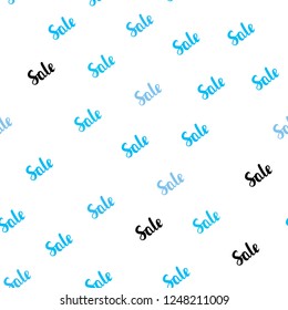 Light BLUE vector seamless background with words of sales. Shining colorful illustration with isolated selling prices. Backdrop for mega promotions, discounts.