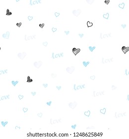 Light BLUE vector seamless background with words of love, hearts. Colorful illustration with quote LOVE YOU, hearts. Pattern for design of fabric, wallpapers.