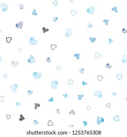 Light BLUE vector seamless background with hearts. Decorative shining illustration with hearts on abstract template. Pattern for carnival, festival romantic leaflets.