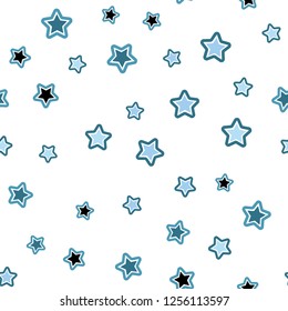 Light BLUE vector seamless background with colored stars. Glitter abstract illustration with colored stars. Design for textile, fabric, wallpapers.