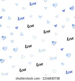 Light BLUE vector seamless background with words of love, hearts. Colorful illustration with quote LOVE YOU, hearts. Design for wallpaper, fabric makers.