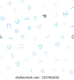 Light BLUE vector seamless background with signs of alphabet. Shining illustration with ABC symbols on abstract template. Design for textile, fabric, wallpapers.
