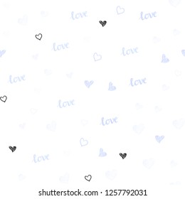 Light BLUE vector seamless background with words of love, hearts. Colorful illustration with quote LOVE YOU, hearts. Design for wallpaper, fabric makers.