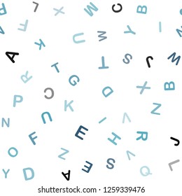 Light BLUE vector seamless background with signs of alphabet. Abstract illustration with colored latin alphabet. Pattern for design of fabric, wallpapers.