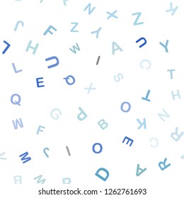 Light BLUE vector seamless background with signs of alphabet. Colored alphabet signs with gradient on white background. Pattern for design of fabric, wallpapers.