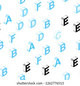 Light BLUE vector seamless background with 3D signs of alphabet. Colorful 3D alphabet signs with gradient on white background. Design for textile, fabric, wallpapers.
