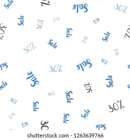 Light BLUE vector seamless background with 30 % signs of sales. Colored words of sales with gradient on white background. Backdrop for ads, leaflets of Black Friday.