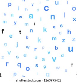 Light BLUE vector seamless background with signs of alphabet. Colored alphabet signs with gradient on white background. Pattern for trendy fabric, wallpapers.