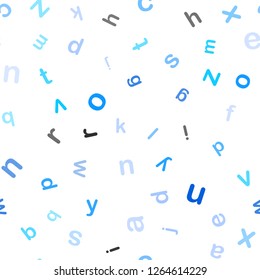 Light BLUE vector seamless background with signs of alphabet. Blurred design in simple style with signs of alphabet. Pattern for trendy fabric, wallpapers.