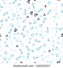 Light BLUE vector seamless background with words of love, hearts. Romantic illustration with colorful phrase LOVE YOU, hearts. Design for wallpaper, fabric makers.