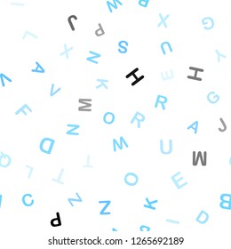 Light BLUE vector seamless background with signs of alphabet. Modern geometrical illustration with ABC english symbols. Template for business cards, websites.