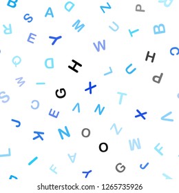 Light BLUE vector seamless background with signs of alphabet. Shining illustration with ABC symbols on abstract template. Pattern for trendy fabric, wallpapers.