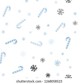 Light BLUE vector seamless background with sweet xmas lollipops.