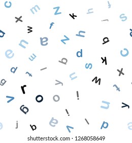 Light BLUE vector seamless background with signs of alphabet. Colored alphabet signs with gradient on white background. Pattern for design of fabric, wallpapers.