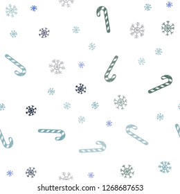 Light BLUE vector seamless background with sweet xmas lollipops.