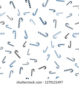 Light BLUE vector seamless background with sweet xmas lollipops.