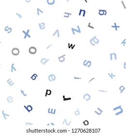 Light BLUE vector seamless background with signs of alphabet. Shining illustration with ABC symbols on abstract template. Texture for window blinds, curtains.