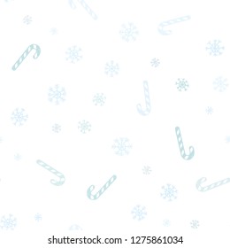 Light BLUE vector seamless background with sweet xmas lollipops.