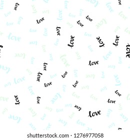 Light BLUE vector seamless background with words of love. Decorative design in doodle style with text LOVE YOU. Design for wallpaper, fabric makers.