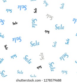 Light BLUE vector seamless background with words of sales. Illustration with signs of sales on abstract template. Backdrop for mega promotions, discounts.