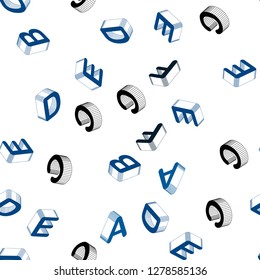 Light BLUE vector seamless background with 3D signs of alphabet. Shining colorful 3D illustration with isolated letters. Texture for window blinds, curtains.