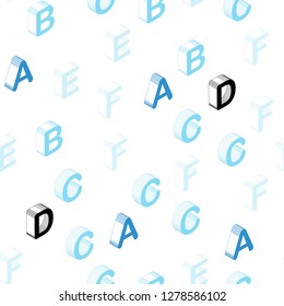 Light BLUE vector seamless background with 3D signs of alphabet. Colorful gradient design in 3D style with signs of alphabet. Texture for window blinds, curtains.