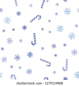 Light BLUE vector seamless background with sweet xmas lollipops.