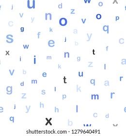 Light BLUE vector seamless background with signs of alphabet. Colored alphabet signs with gradient on white background. Texture for window blinds, curtains.