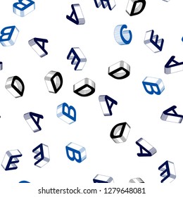 Light BLUE vector seamless background with 3D signs of alphabet. Modern geometrical illustration with 3D ABC english symbols. Texture for window blinds, curtains.