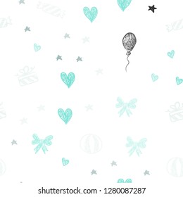 Light BLUE vector seamless background in xmas style. Design in xmas style with aheart, baloon, candy, gift, star, ribbon. Pattern for new year ads.