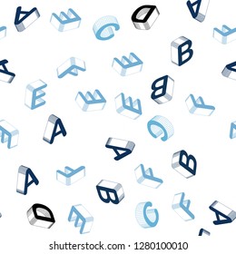 Light BLUE vector seamless background with 3D signs of alphabet. Modern geometrical illustration with 3D ABC english symbols. Texture for window blinds, curtains.