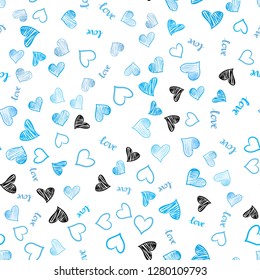Light BLUE vector seamless background with words of love, hearts. Colorful illustration with quote LOVE YOU, hearts. Texture for window blinds, curtains.