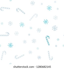 Light BLUE vector seamless background with sweet xmas lollipops.