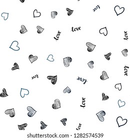 Light BLUE vector seamless background with words of love, hearts. Colorful illustration with quote LOVE YOU, hearts. Texture for window blinds, curtains.