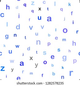 Light BLUE vector seamless background with signs of alphabet. Blurred design in simple style with signs of alphabet. Design for textile, fabric, wallpapers.