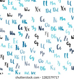 Light BLUE vector seamless background with signs of alphabet. Shining illustration with ABC symbols on abstract template. Pattern for design of fabric, wallpapers.