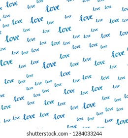 Light BLUE vector seamless background with words of love. Illustration with phrase LOVE YOU for valentine's day. Design for wallpaper, fabric makers.