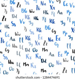 Light BLUE vector seamless background with signs of alphabet. Colored alphabet signs with gradient on white background. Design for textile, fabric, wallpapers.