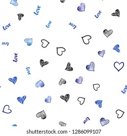 Light BLUE vector seamless background with words of love, hearts. Romantic illustration with colorful phrase LOVE YOU, hearts. Pattern for trendy fabric, wallpapers.