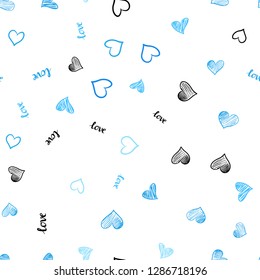 Light BLUE vector seamless background with words of love, hearts. Romantic illustration with colorful phrase LOVE YOU, hearts. Pattern for trendy fabric, wallpapers.