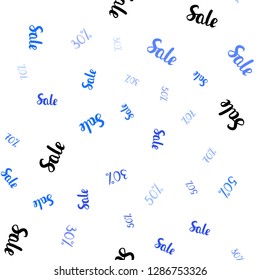 Light BLUE vector seamless background with 30, 50, 70 % signs of sales. Gradient illustration with discount signs on white backdrop. Template for season sales, shopping ads.
