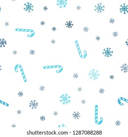 Light BLUE vector seamless background with tasty xmas sweets.