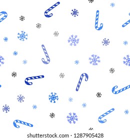 Light BLUE vector seamless background with sweet xmas lollipops.