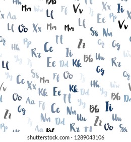 Light BLUE vector seamless background with signs of alphabet. Shining illustration with ABC symbols on abstract template. Design for textile, fabric, wallpapers.
