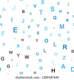 Light BLUE vector seamless background with signs of alphabet. Shining illustration with ABC symbols on abstract template. Texture for window blinds, curtains.