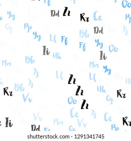Light BLUE vector seamless background with signs of alphabet. Shining illustration with ABC symbols on abstract template. Texture for window blinds, curtains.