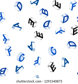 Light BLUE vector seamless background with 3D signs of alphabet. Modern geometrical illustration with 3D ABC english symbols. Pattern for trendy fabric, wallpapers.