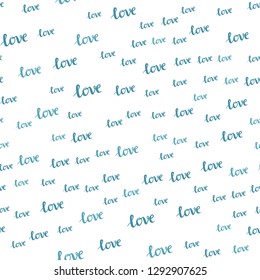 Light BLUE vector seamless background with words of love. Illustration with colorful phrase LOVE YOU in romantic style. Design for wallpaper, fabric makers.