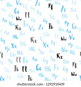 Light BLUE vector seamless background with signs of alphabet. Blurred design in simple style with signs of alphabet. Texture for window blinds, curtains.